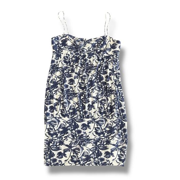 Lisli New York Blue White Floral Print Mini Dress Spaghetti Strap Size M - Picture 1 of 8